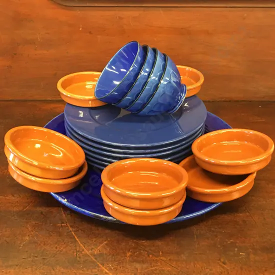 Large Blue Platter, Large Blue Plates & Terrocotta Bowls x8